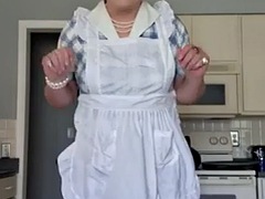 Tranny grandma Vicki cooks some food and is horny for a hot young cock!