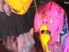 Girl fucked in multicolored paint