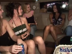 Scorching women are about to go nasty in the back of a limo, during the night
