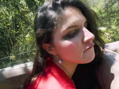 Amazing Francesca Dicaprio gets jizz all over her slutty face outdoors