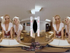 Classtime Foursome - POV VR with large breasted schoolgirls