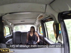 London teen with tight ass fucks tight pussy in fake taxi