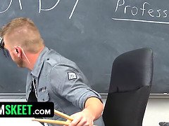 Rilynn Rae, the curvy teacher, takes down her uniform & fucks her student to let her pass the class