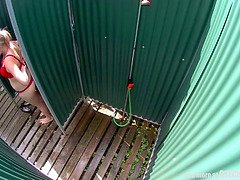 Czech Big Tits Blonde Spied in Public Shower Cabin