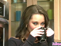 Dani Daniels Relaxes with a cup of coffee and a vibrator