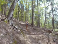 girl is Caught during fucking by a peeper in forest in all 3 holes