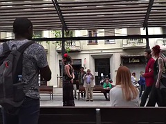 Public bdsm slut humiliated and spanked by the public