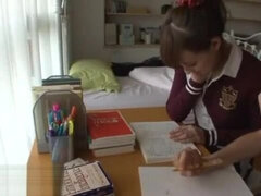 Japanese home teacher helping shy student