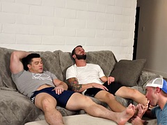 Foot fetish bottom fucked in the ass by nice tops threesome