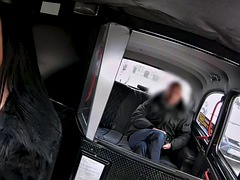 Busty taxi driver whore pierced MILF fucked in a taxi outdoors