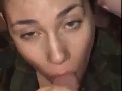 Spitting whore loves to have cock in her dirty mouth