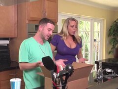 Guy fucks busty stepmom before leaving for college