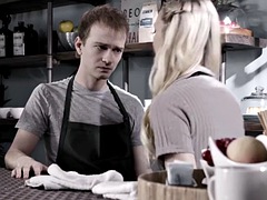 Barista and waiter have make-up sex in a cafe - Lily Larimar