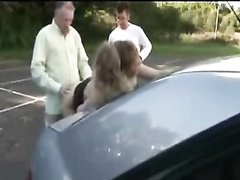 Breezy wife dogging with many studs in parking. inexperienced