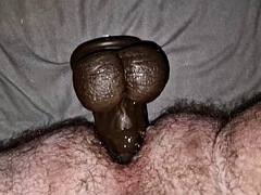 Creampie with big dildo and piss