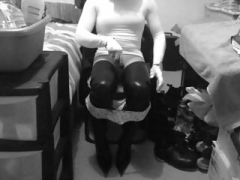 Pointed thigh high boots with sextoy and also fingering