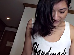 Good morning sex with hairy pussy of amateur Asian girlfriend named Pancake