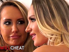 Cali Carter & her busty friend Brett Rossi cheat on their hubby with a wet pussy scissoring session