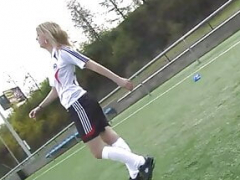 Soccer bitch takes a huge cock