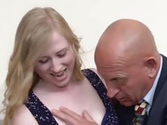 More aged guy checks out younger British blonde
