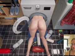 Jack and the washing machine have fun with a massive dildo