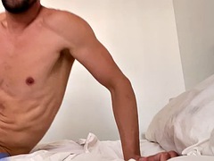 Fitness Man Loves Being Naked. Naked Morning Routine