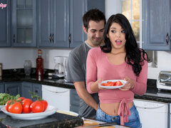 Beautiful brunette Gina Valentina gets nicely fucked in the kitchen