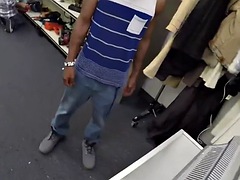 Pawnshop babe fucked in the office in front of her cuckold boyfriend