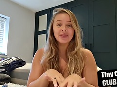 Girl with big tits makes a joke about her small cock on webcam