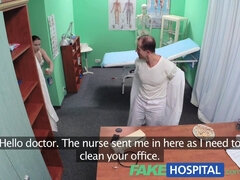 Real dirty nurse in uniform can't resist patient's doggystyle desires in fake hospital