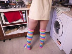 Amateur, Cul, Érotique, Exhib, Femme au foyer, Cuisine, Chaussettes, Solo