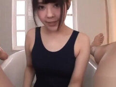 Cute japanese babe Ruka teases a man in the bathroom