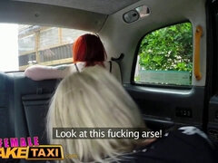 Tattooed redhead dominated by female Fake Taxi for a wild oralsex ride