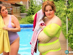 Mary Brown & Molly Evans: BBW tit-suckers get wet & wild in the pool