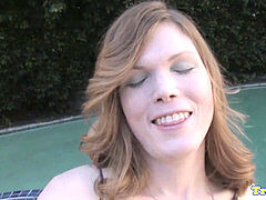 unexperienced tgirl jacking her salami by the pool