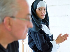 Lucky old man is pounding a lustful young nun Diore from behind