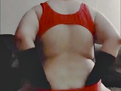 Chubby femboy fucks pillows and shows ass in sexy backless swimsuit