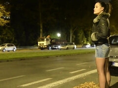 Store bryster, Pik sutte, Brunette, Sædskud, Håndjob, Udendørs, Prostitueret, Luder