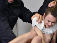 LAW4k. Chick has mouth and cunt jizzed in interrogation room