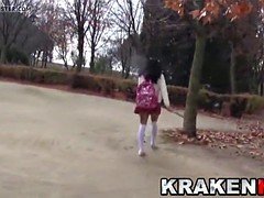 beautiful schoolgirl provocating  on the streets, outdoor