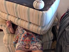 Stepmom stuck under the couch