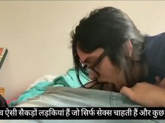 Desi GF with glasses gags on the guy's erect cock