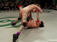 RD 3/4 of Feb's Live Tag Team Match: Brutal action, devastating scissor locks, scarf chokes. HOT!