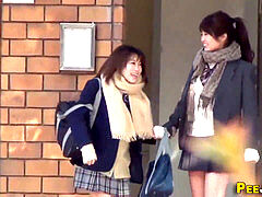 japanese teens in highschool uniforms pee