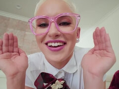 Nerdy blonde babe Kiara Cole gets deeply fucked and facialized