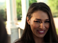 Pik sutte, Brunette, Hundestilling, Hd, Udendørs, Trekant