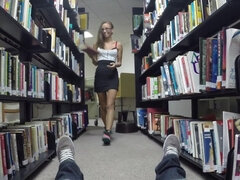 Shortie Breeze strokes and blows dick pov in the library for a mouthful