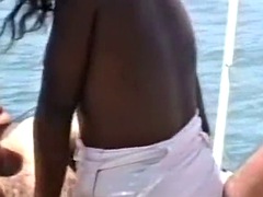 Amateur Black Beach Babe in Public Boat Hard