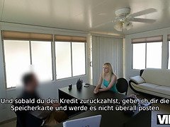 Young blonde Mädchen gets paid for her services with a hot fuck for cash in VIP4K casting