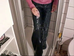 german lady nicki under shower with downright clothes two